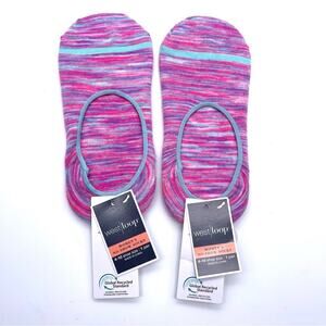 West Loop Women's No-Show Pink / Aqua Stripe Socks - 2 Pair - Fit Shoe Size 4-10